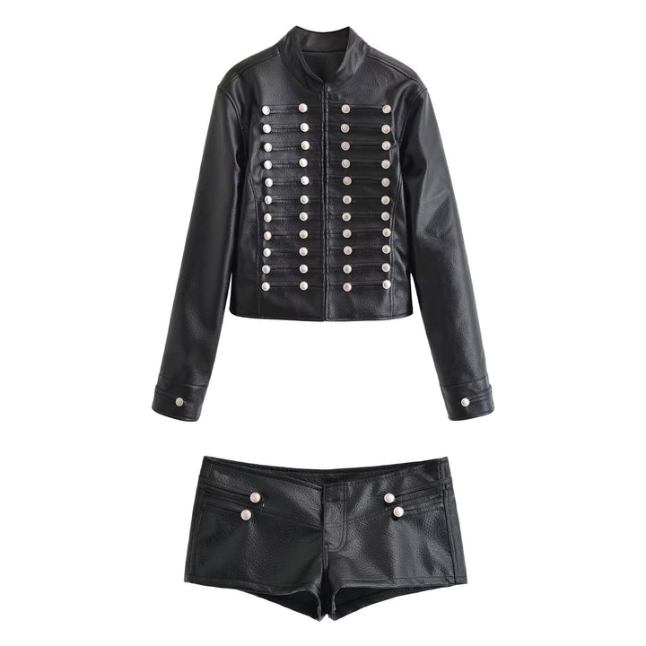 Women's short jacket in sailor military mix with decorative rows and stand-up collar Drune