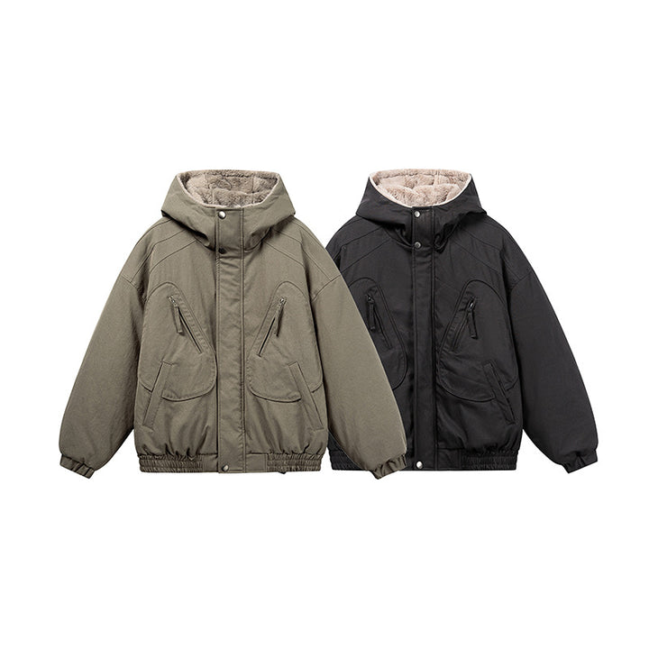 Unisex Short Cut Insulated Jacket in Boxy Cut with Teddy Inner Lining and Diagonally Inserted Zipper Pockets Mune Fashion