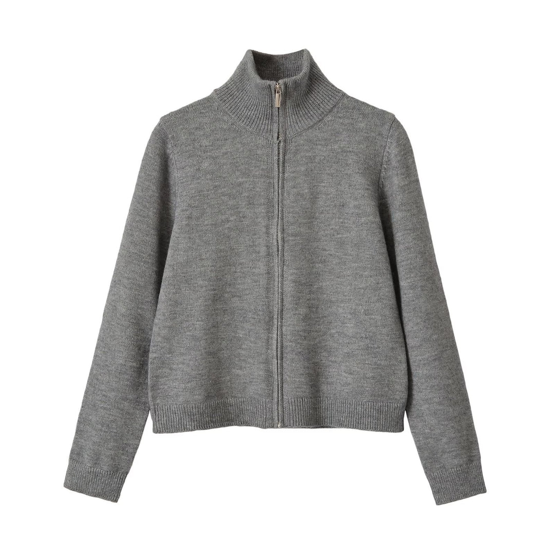 Women's fine knit zip cardigan with high stand-up collar Mune Fashion