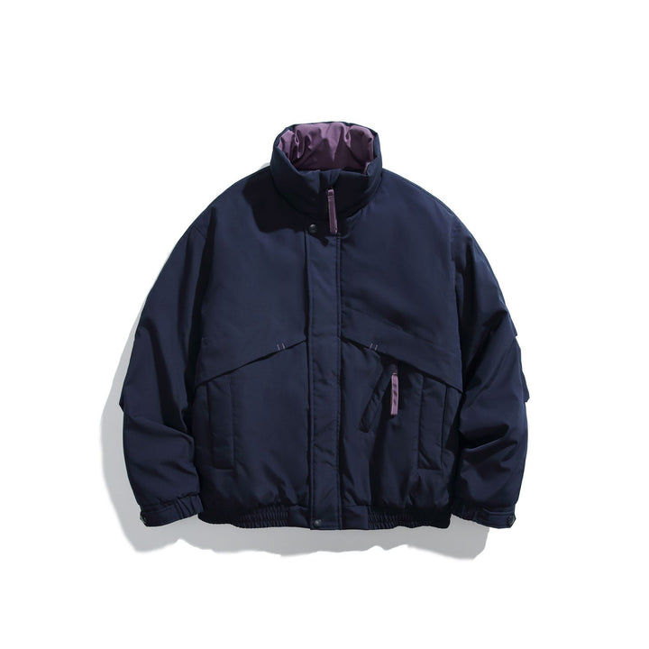 Unisex Short Cut Padded Boxy Bomber Jacket with High Stand-up Collar and Diagonal Flap Pockets Mune Fashion