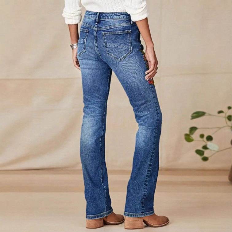 Women's embroidered bootcut jeans with high waist and light stretch Mune Fashion