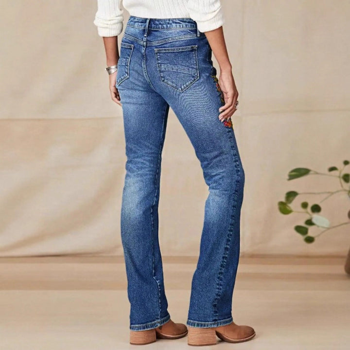 Women's embroidered bootcut jeans with high waist and light stretch Mune Fashion