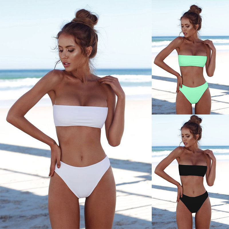 Ladies bandeau bikini set with high leg cut and tie details Mune Fashion