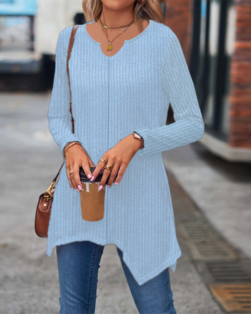 Women's Ribbed Long Sleeve Tunic Top with Asymmetrical Hem Mune Fashion