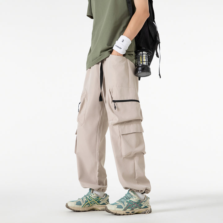 Herren Breite Cargo-Hose im Utility-Design mit elastischem Bund, integrierter Gurt und multifunktionalen Taschen Mune Fashion