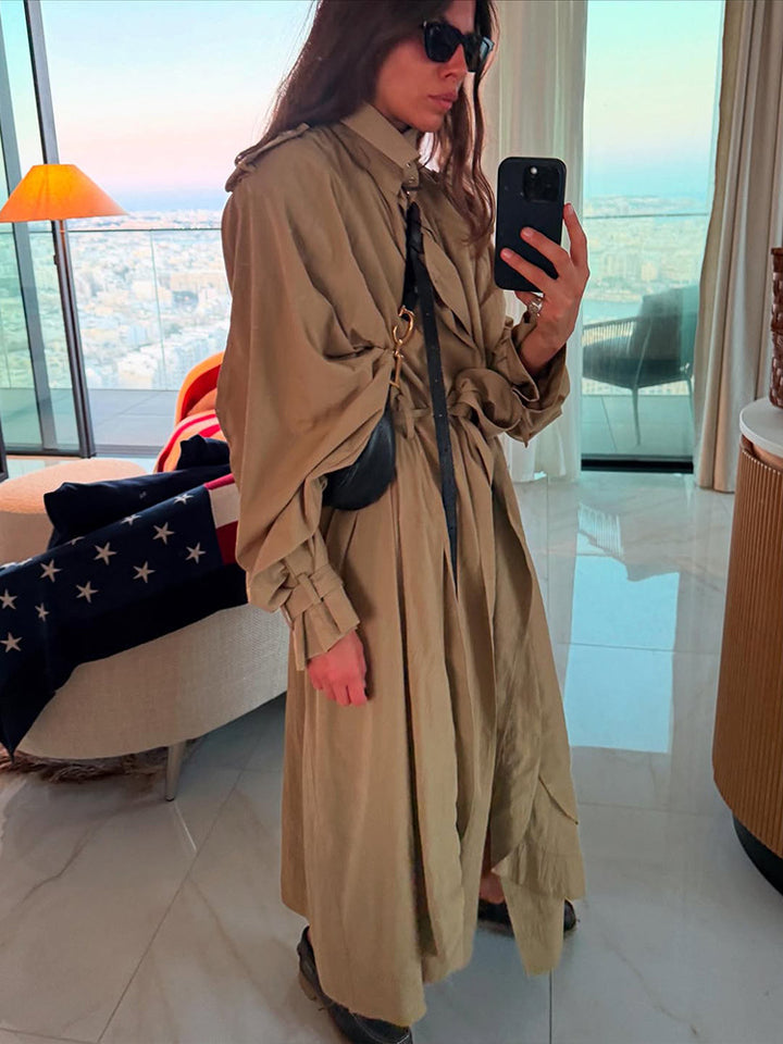 Ladies Oversize Trench Coat with voluminous balloon sleeves, drawstring and removable hood Mune Fashion