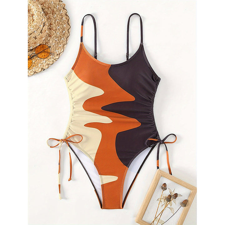 Women's one-piece swimsuit with asymmetric pattern and adjustable tie Mune Fashion