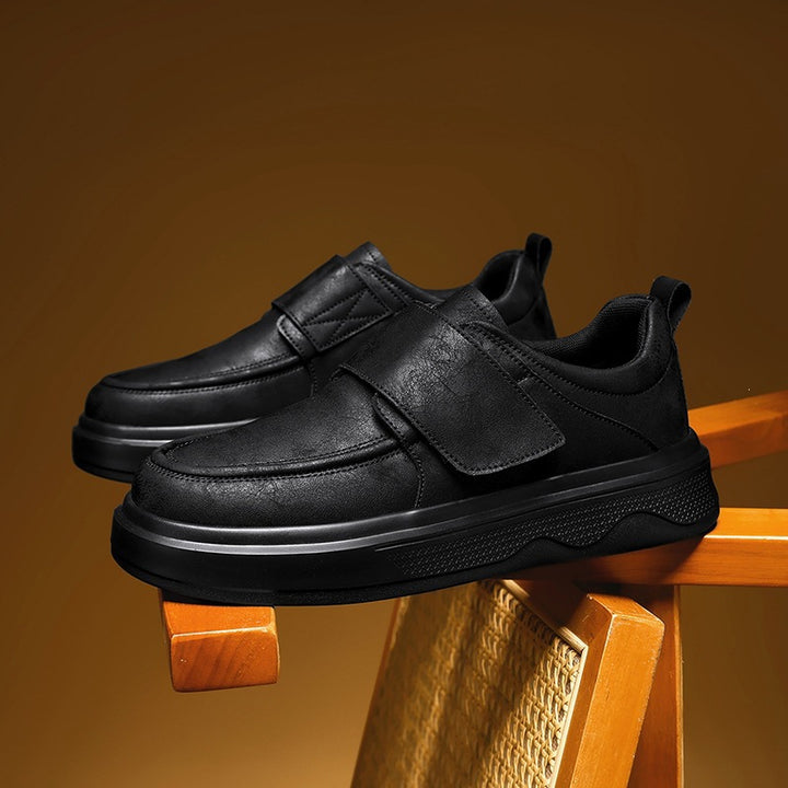 Men's Leather-like Casual Sneakers with Shock-absorbing Rubber Sole Mune Fashion