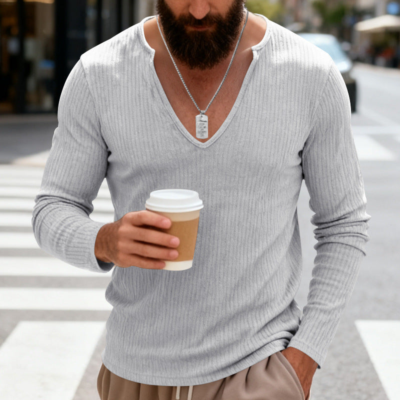 Men's ribbed V-neck long sleeve shirt made of lightweight cotton blend Mune Fashion