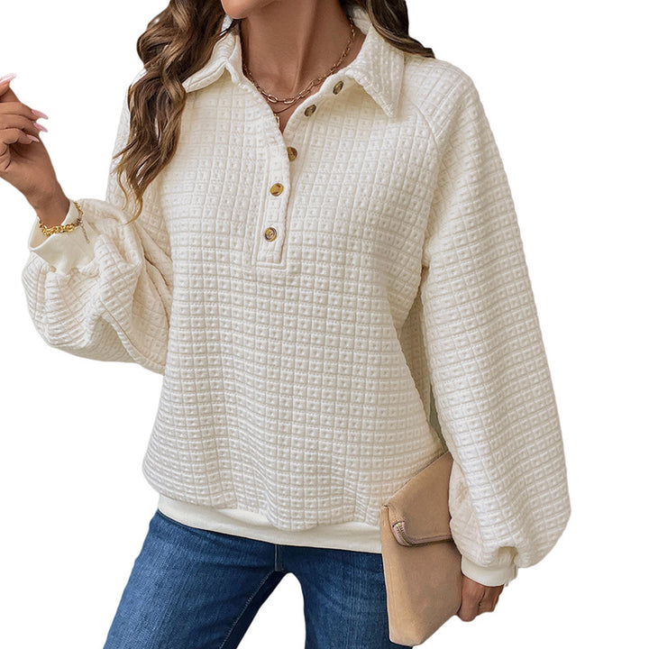 Women's Structured Waffle Knit Sweater with Polo Collar and Decorative Button Placket Mune Fashion