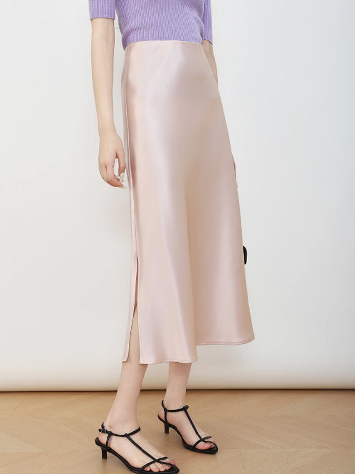 Women's Elegant High-Waisted Satin Midi Skirt Mune Fashion
