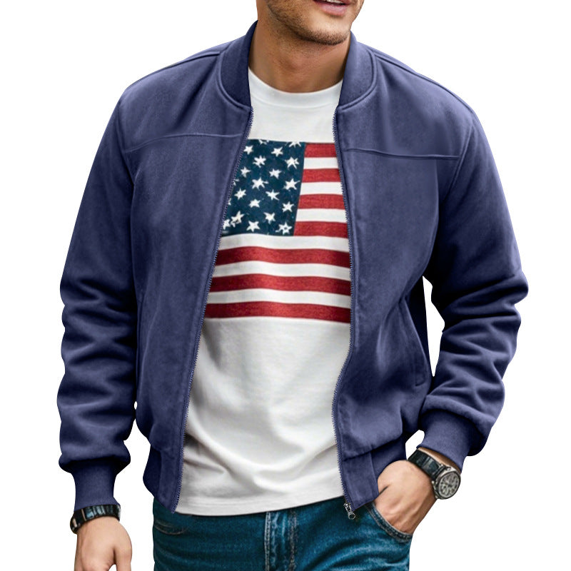 Men's lightweight bomber jacket made of microfiber with standing collar, elastic cuffs, and full-length zipper Mune Fashion