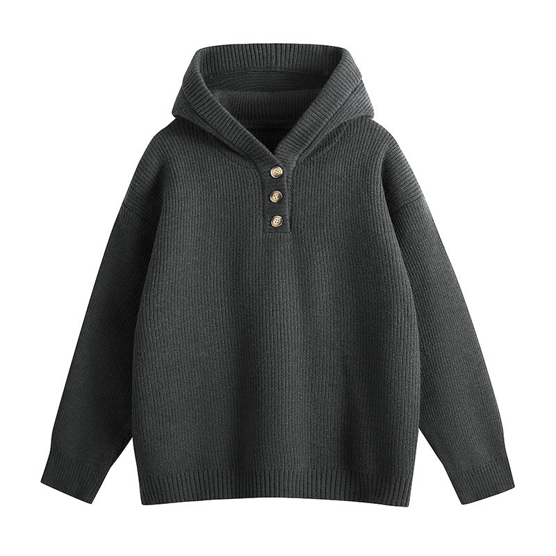 Women Relaxed Hoodie made of ribbed knit with half-button placket Mune Fashion