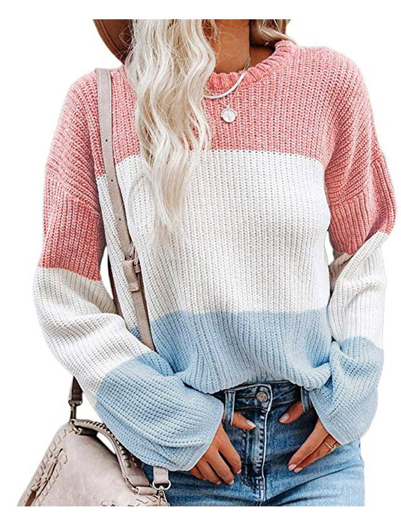 Women Oversize Colorblock Knit Sweater with Balloon Sleeves Mune Fashion