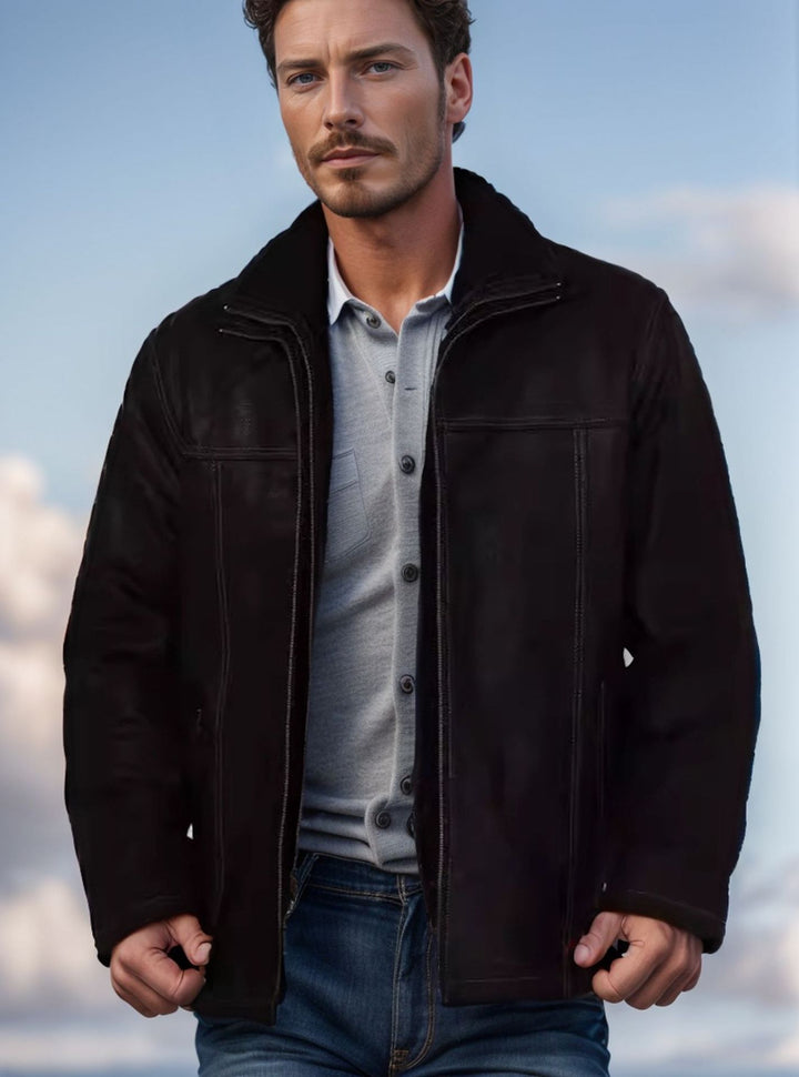 Men's pilot jacket with warming teddy lining and prominent decorative seams Mune Fashion