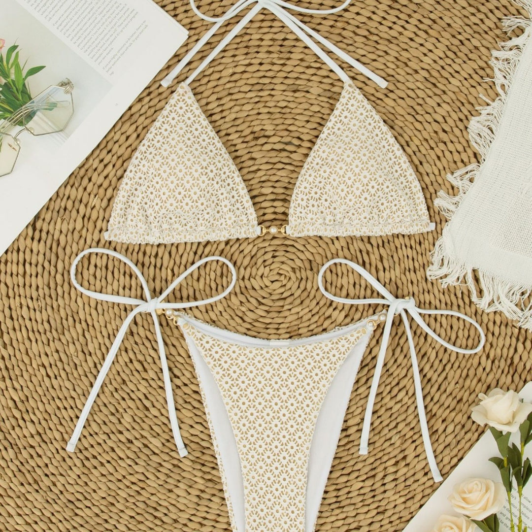 Women's Triangle Bikini with Decorative Pearls Mune Fashion