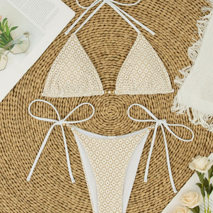 Women's Triangle Bikini with Decorative Pearls Mune Fashion