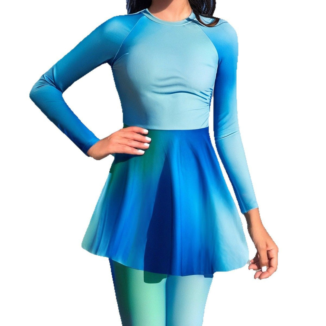 Ladies' Fashion Swimsuit with Long Sleeves and Swinging Skirt Mune Fashion
