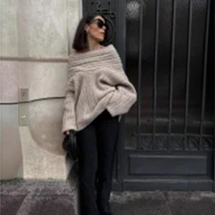 Women's Oversized Chunky Knit Sweater with Hood, Drop Shoulder and Textured Ribbed Look Mune Fashion
