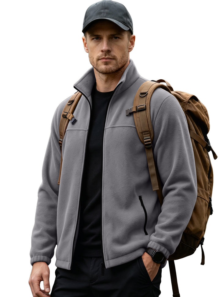 Men's Lightweight Outdoor Fleece Jacket with Stand-Up Collar and Zipper Pockets Mune Fashion