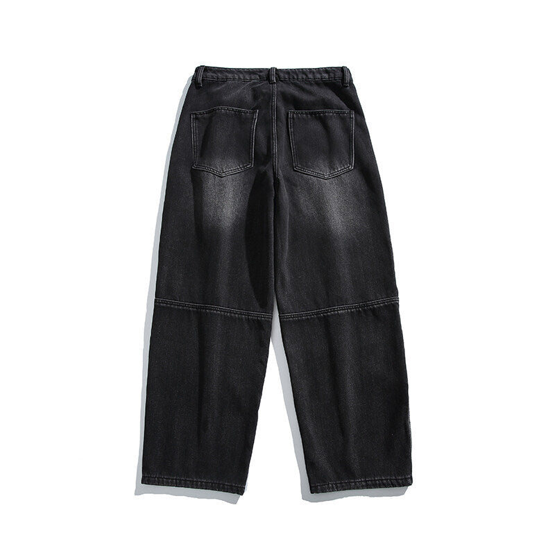 Men's Wide Vintage Denim Cargo Pants with Distinctive Seam Details and Patch Pockets Mune Fashion