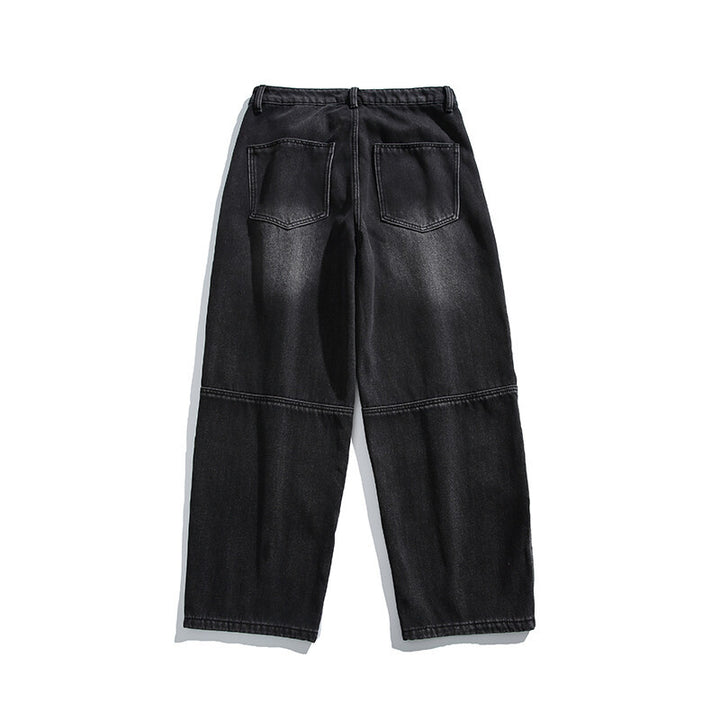 Men's Wide Vintage Denim Cargo Pants with Distinctive Seam Details and Patch Pockets Mune Fashion