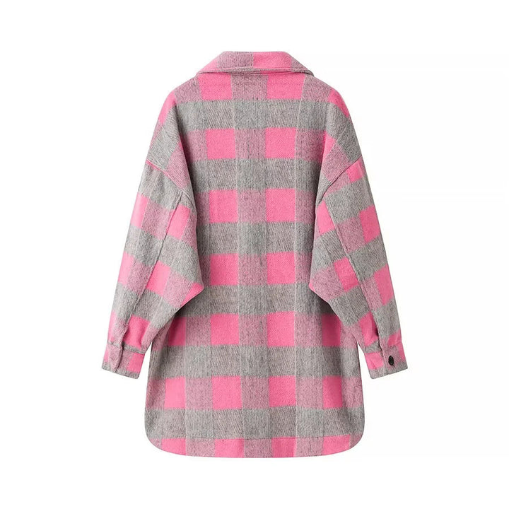 Women's Oversized Checked Shacket with Patch Chest Pockets and Rounded Hemline Mune Fashion