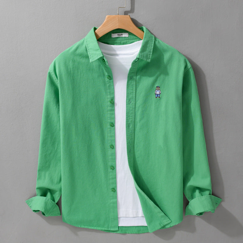 Men's Lightweight Shirt-Over Shirt made of Cotton Twill with Small Figure Embroidery and Boxy Cut Mune Fashion