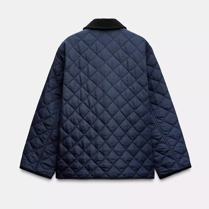 Women Lightweight Quilted Transitional Jacket in Oversized Cocoon with Cord Collar Mune Fashion