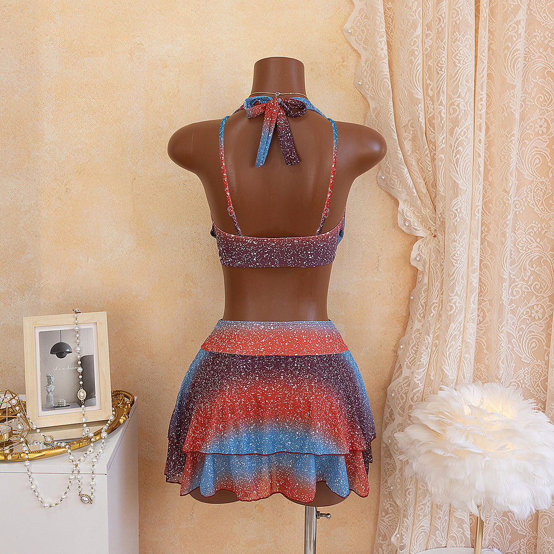Women’s swimsuit with deep neckline and shimmering skirt Mune Fashion
