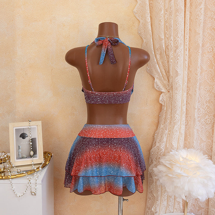 Women’s swimsuit with deep neckline and shimmering skirt Mune Fashion