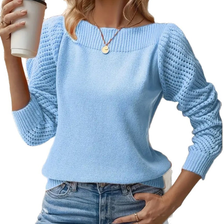Women's fine knit sweater with ajour puff sleeves and bateau neckline Mune Fashion