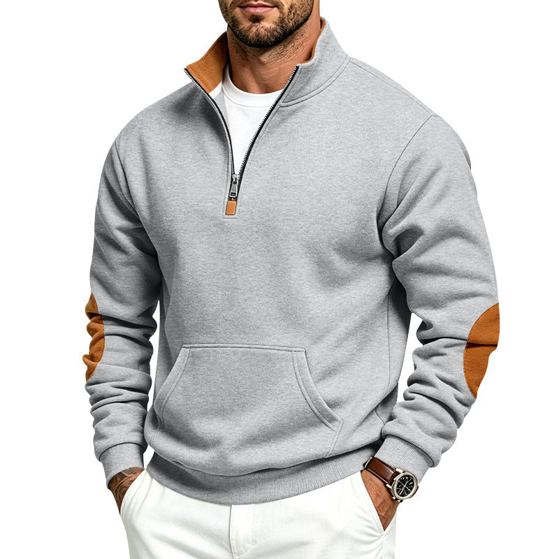 Men's Troyer sweater with half zip, kangaroo pocket, and elbow patches Mune Fashion