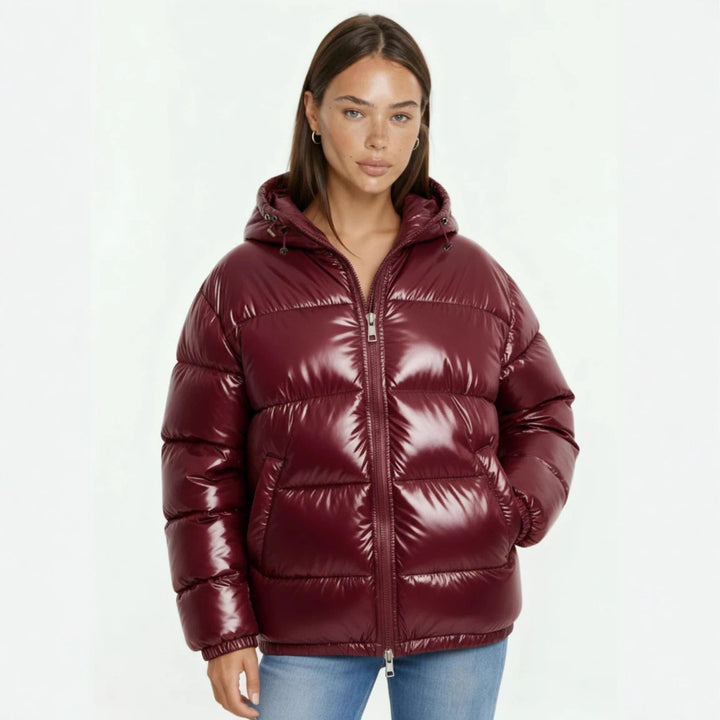 Women's High Gloss Quilted Jacket with Hood