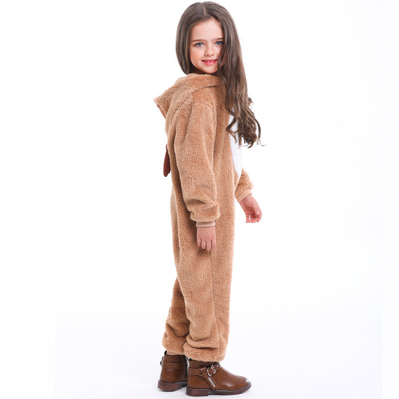 Girls Plush Reindeer Overall with Hood and Ears Mune Fashion