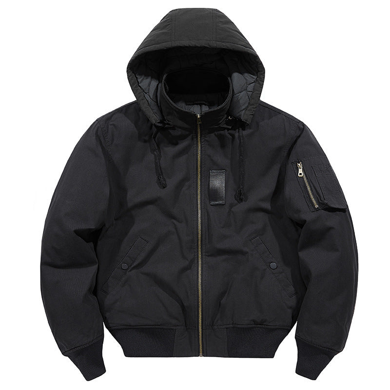 Men's Canvas Field Bomber Jacket with Hood, Utility Arm Pocket and Ribbed Hem Mune Fashion
