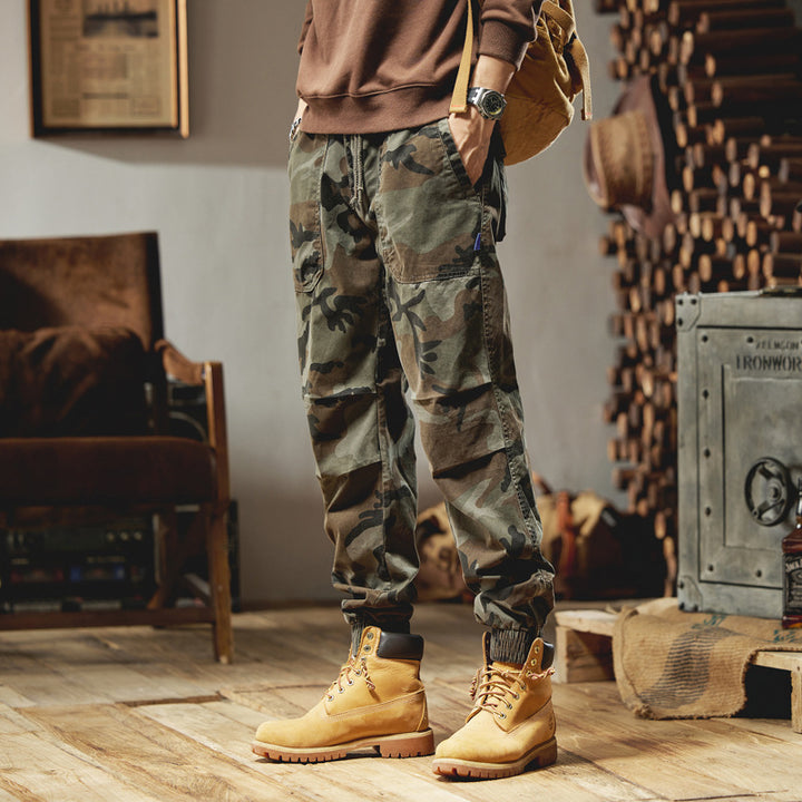 Herren Camouflage-Cargojogger aus robustem Ripstop mit Tunnelzugbund, Kniefalten und elastischen Bündchen Mune Fashion