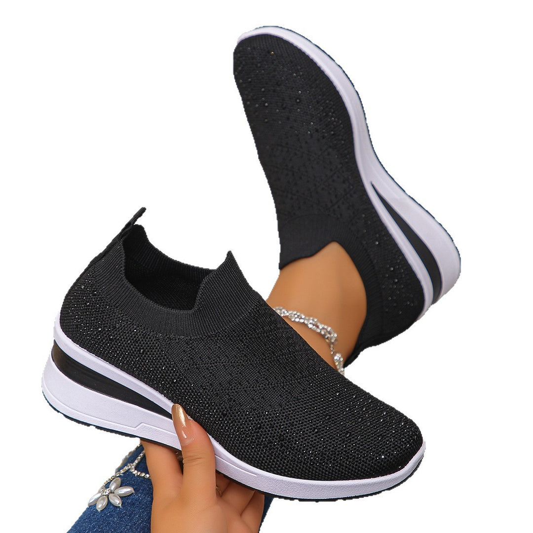 Women's Knit Slip-On Sneakers with Hidden Wedge and Glitter Application Mune Fashion