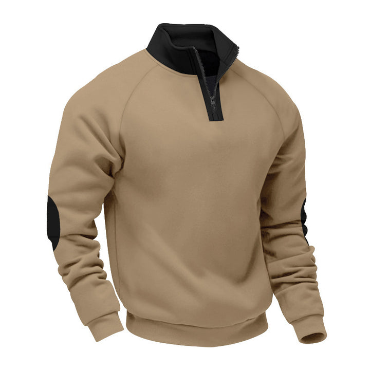 Men's half-zip fleece pullover with stand-up collar raglan sleeves and elbow patches Mune Fashion