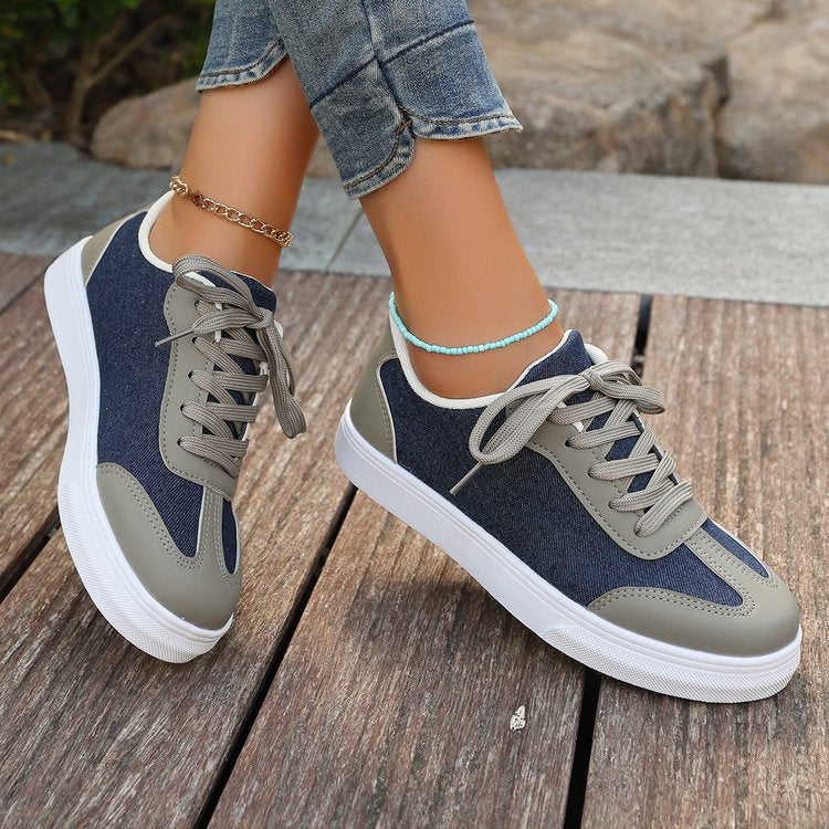 Damen Plateau‑Sneaker im Denim‑Look mit gepolstertem Komfortfußbett und Elastik‑Schnürung Mune Fashion