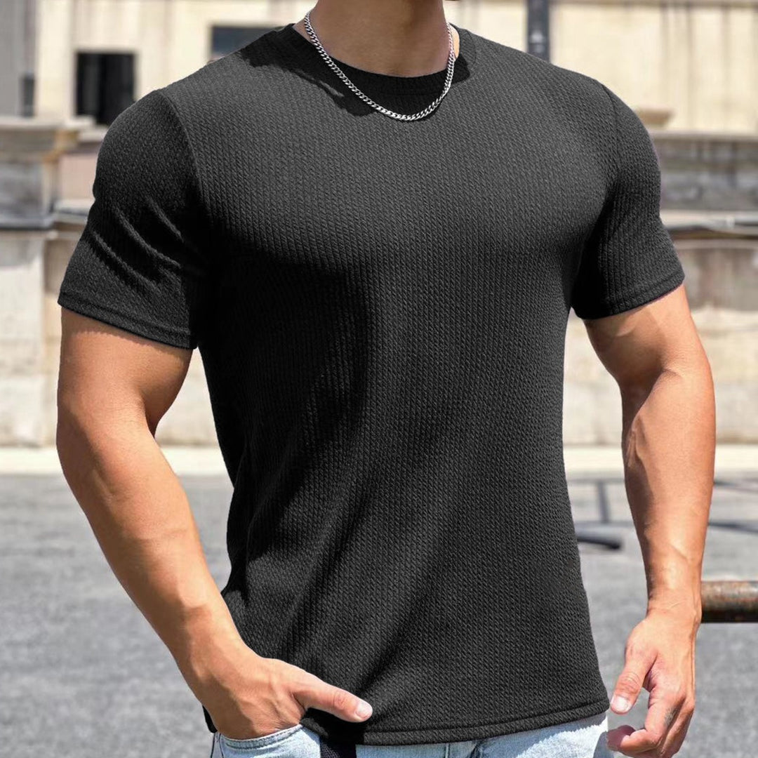 Men's structured t-shirt in slim fit with round neck Drune