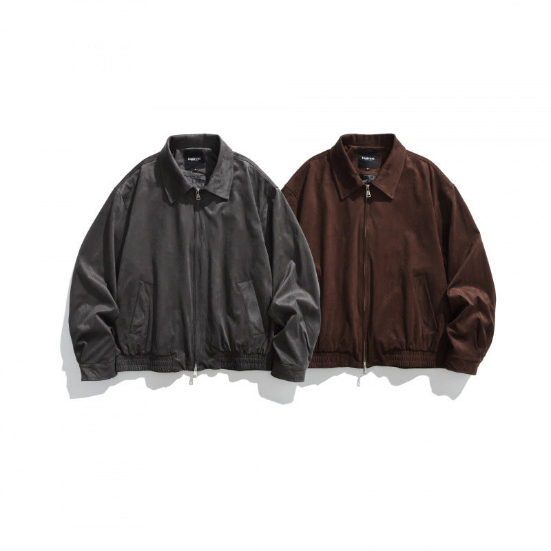 Men's short bomber-style jacket made of microfiber suede with zipper Mune Fashion