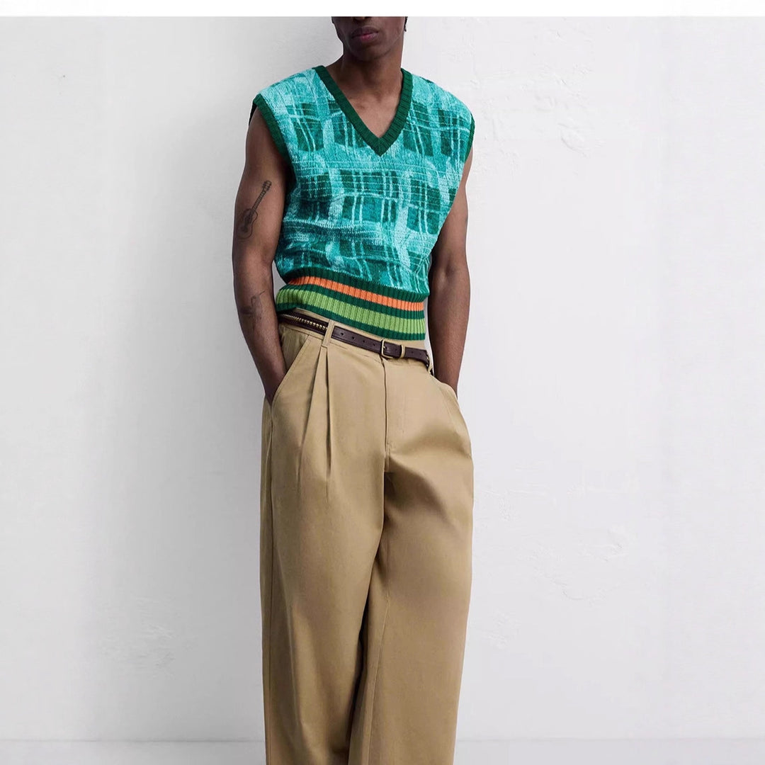 Men's wide pleated chino pants with high waistband and cropped leg Mune Fashion