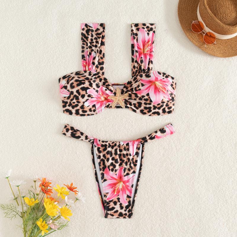 Women’s bikini set with floral leopard pattern and elegant knot detail Mune Fashion
