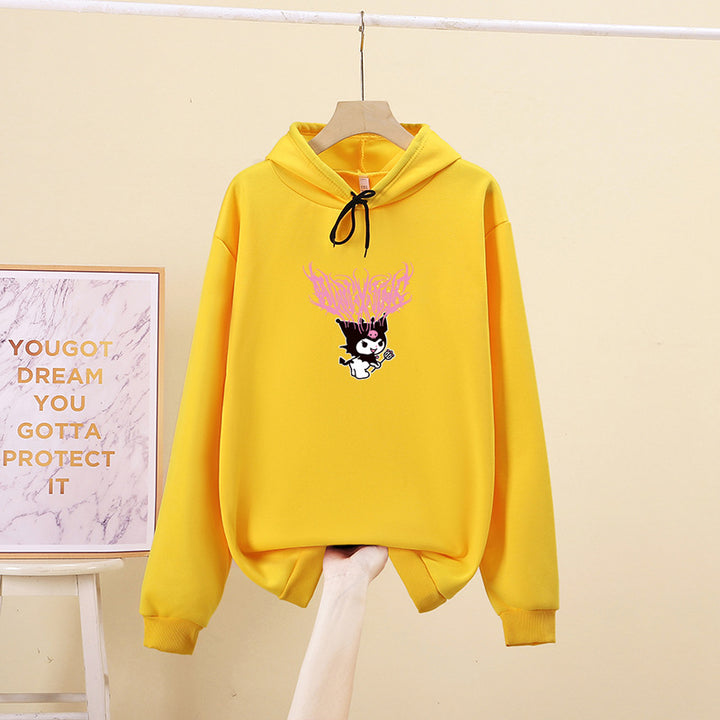 Women's Hooded Sweatshirt with Gothic-Kawaii Print, Oversized Cut and Soft Fleece Lining Mune Fashion