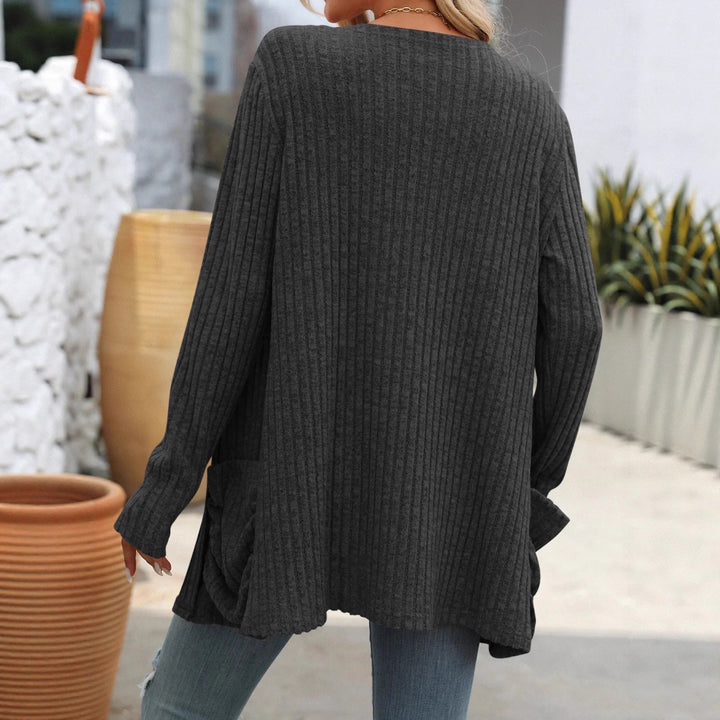 Women's ribbed long cardigan with raw edges, pockets, and relaxed fit Mune Fashion