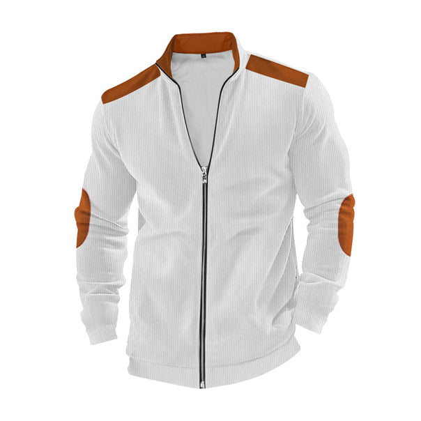 Men's ribbed leisure jacket with stand-up collar, full-length zipper and elbow and shoulder patches Mune Fashion