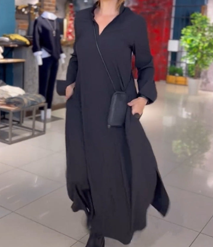 Women's loose maxi dress with side slits and patch pockets Mune Fashion