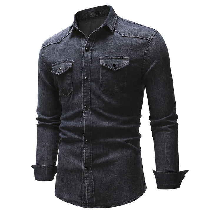 Men's oversized denim shirt jacket with curved hem and patch pockets Mune Fashion