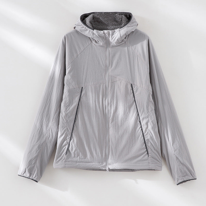 Men's lightweight wind and water-resistant hooded jacket with fleece inner lining and front zipper Mune Fashion